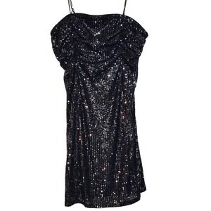 Johnny Wujeck JCPenney Black Sequin Strappy‎ Sleeveless Party Cocktail Dress L